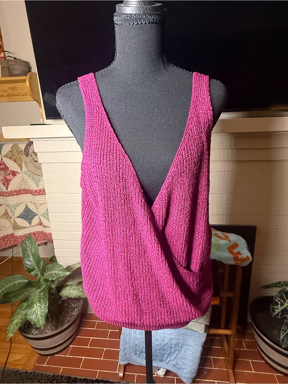 Pepin Draped Deep V-Neck Sleeveless Tank - Fuchsia Pink